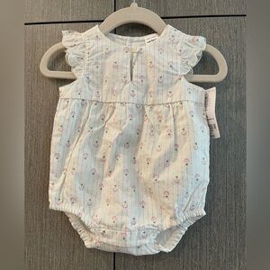 Carter's Adorable White and Pink Cotton Romper with ruffle details